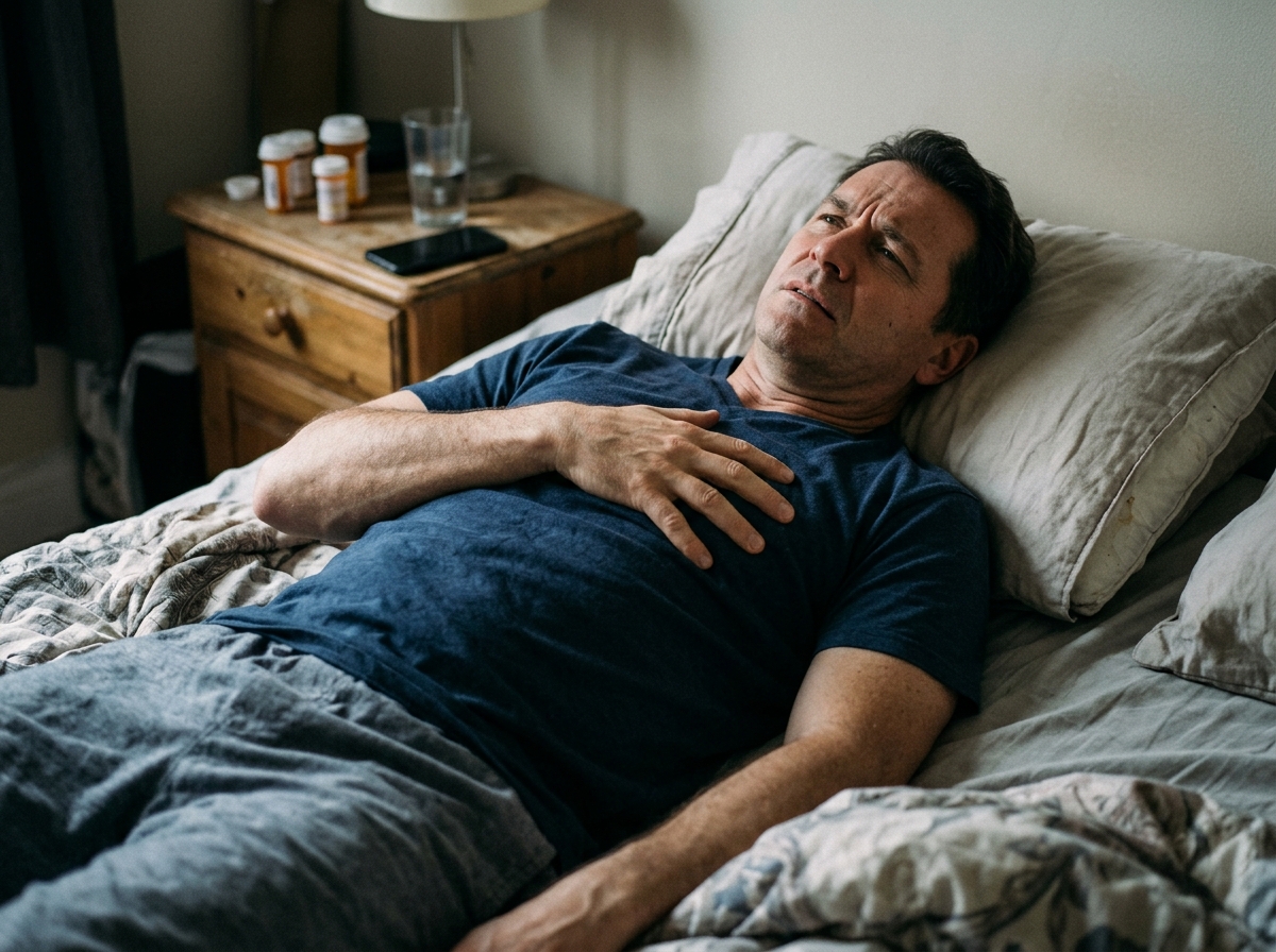 Mann verspürt Druckgefühl in der Brust während der Schlafparalyse
