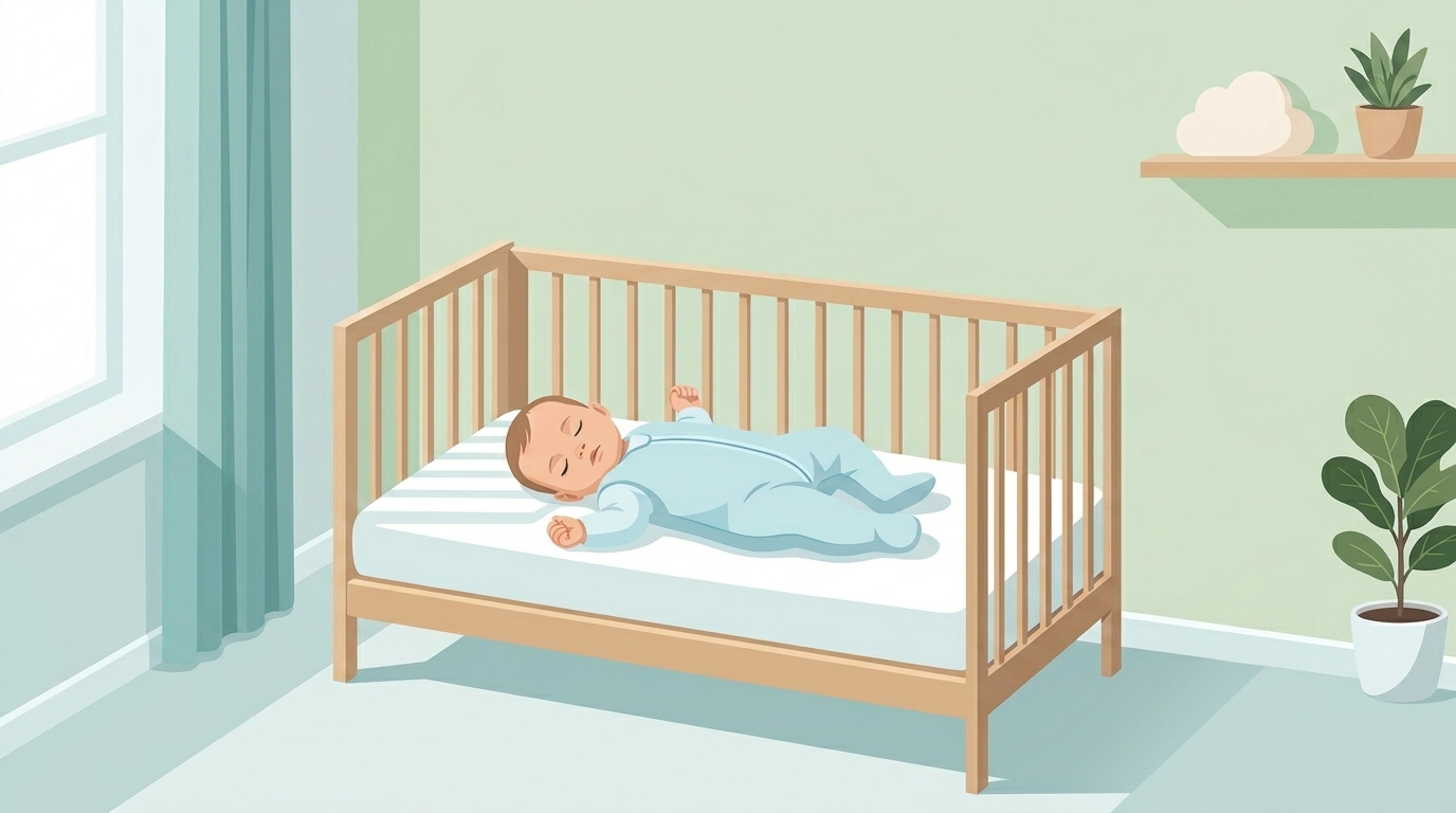 Baby schläft im Gitterbett