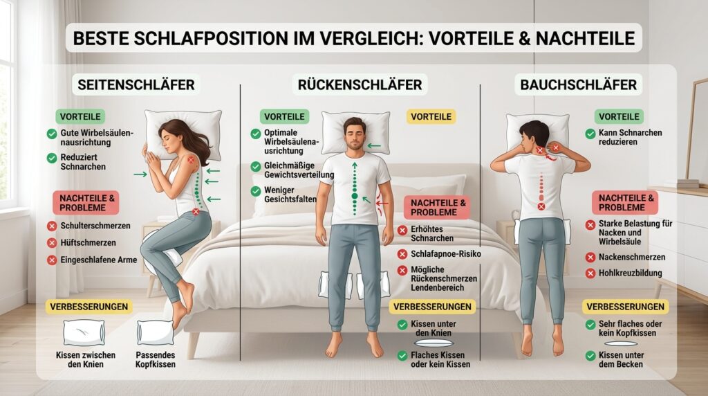 Schlafpositionen im Vergleich – Seiten-, Rücken- und Bauchlage mit Vorteilen & Nachteilen